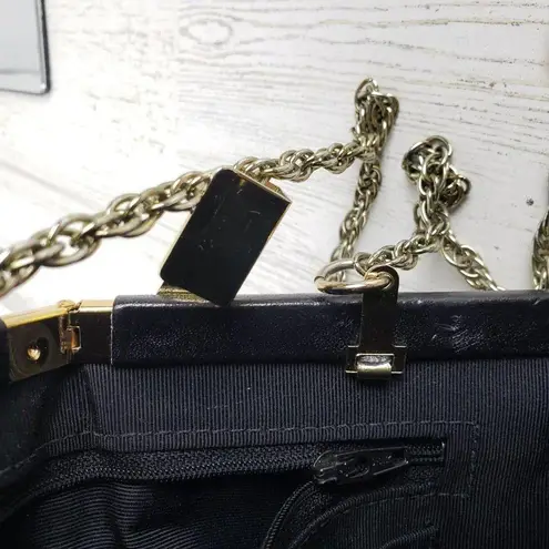 Palizzio Shiny Black Gold Chain Snakeskin Textured Shoulder Bag Women's Purse