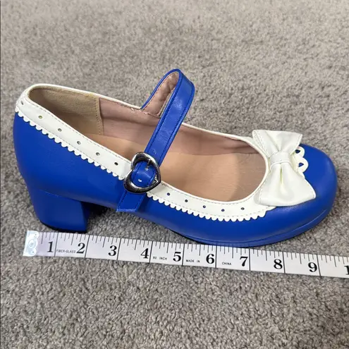 Women’s Red Chunky Heel Mary Jane Pumps Cute Bow & Hearts Round Toe Size 7 NEW Blue