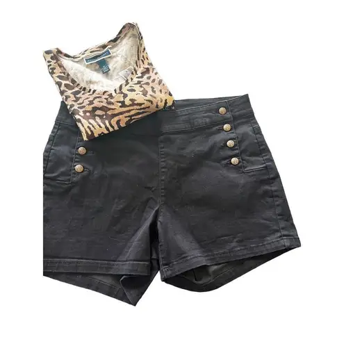 Karen Scott Karen Scoot Animal Leopard Print 3/4 Sleeves Blouse and Blackheart jeans shorts