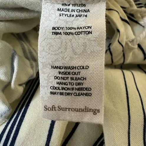 Soft Surroundings Wide Leg Cropped Tassel Tie Pants Size PS Ivory Navy Striped