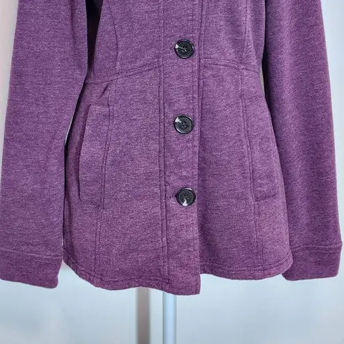 prAna Purple Fleece Jacket Size Small Heather Plum Funnel Neck Button-Up Jacket