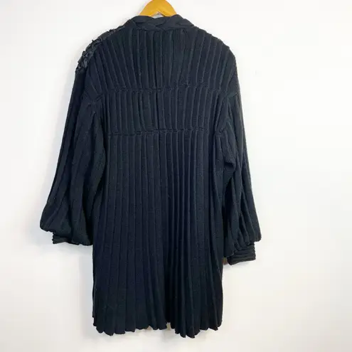 Maurada Vintage 90s Wool Blend Beaded Lace Black Sweater Coat Balloon Sleeves M Size M