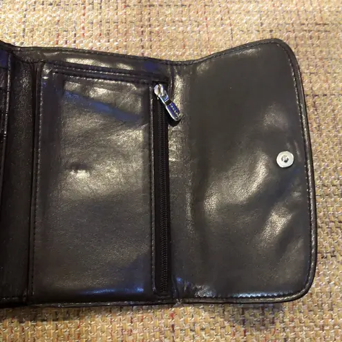 Coach  Black Calfskin & Black Grey Signature Logo Trifold Wallet