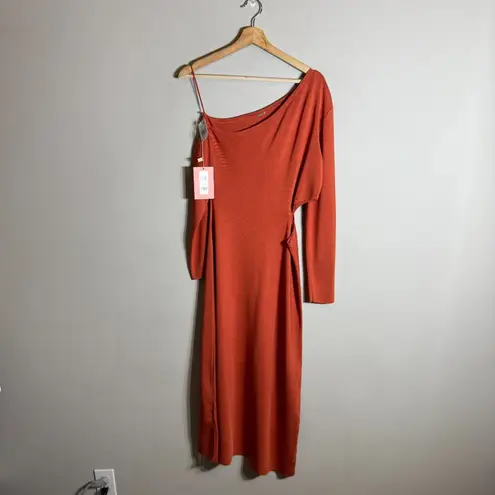 Cult Gaia Zora Knit Cutout Midi Dress Women Medium Chili Orange Asymmetrical NWT
