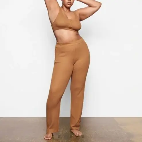SKIMS NWT Waffle Knit straight leg lounge pants Camel 3X AP-BTM-0903