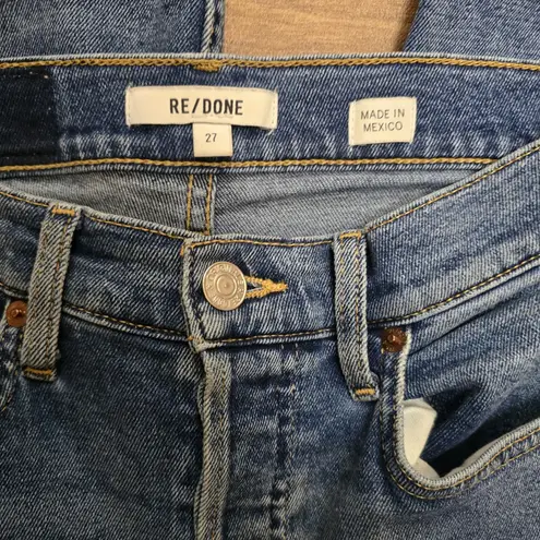 RE/DONE Womens Jeans 90s High Rise Ankle Crop Bright Faded Blue Button Fly 27