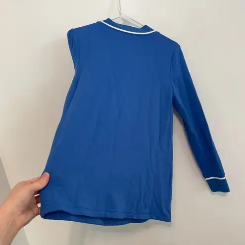 Susan Graver Brushed Back Knit V-Neck Tunic Blue Pullover Sweatshirt PETITE SP