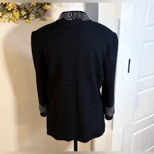 Ming Wang Textured Beaded One Hook Knit Cardigan Jacket in Black Womens S💚