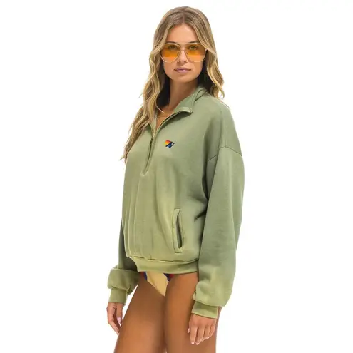 Aviator Nation ESSENTIAL HALF ZIP SWEATSHIRT FADED ARMY Oversized XS #755