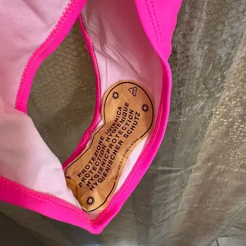 Bright Hot Neon Pink V Neck Cutout One Piece Swimsuit Medium NWOT