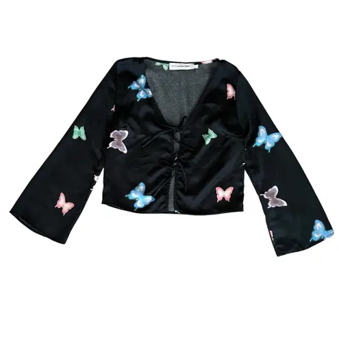 Lisa Says Gah Women’s Michelle Long Sleeve Tie Front Butterfly Cropped Top XS - Image 10