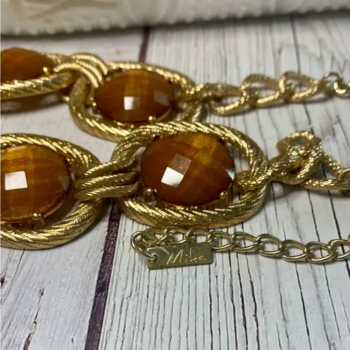 Vintage Mika Gold And Amber Colored Statement Necklace and Bracelet Set