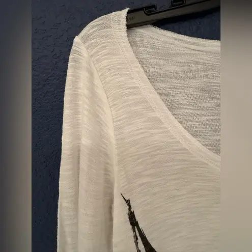 Lauren Moshi Punk Eyes Blouse Women’s White Graphic Scoop Neckline Size XS