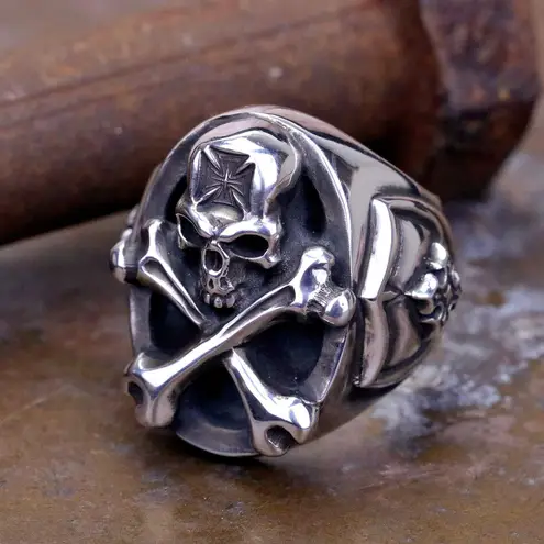 925 Silver Plated Adjustable Skull Ring for Men Women,Punk Hip Hop Ring