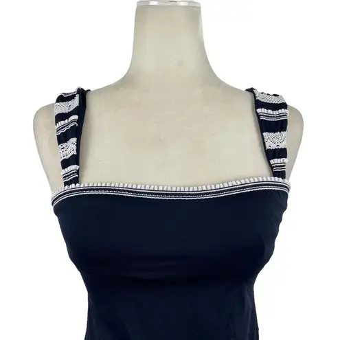 Becca Women's Size Small Floral Embroidered Crochet Strap Navy Tankini Swim Top