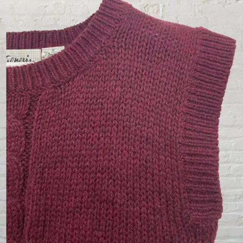 Vintage Genesis Sweater Vest S Cable Knit Sleeveless Burgundy Wine Red