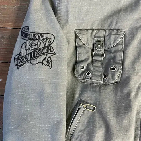 Vintage Harley Davidson Motorcycle Embroidered Rose Bomber Jacket