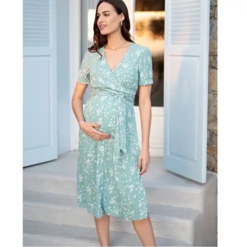 SERAPHINE Sage Green Floral Sanna Maternity & Nursing
Wrap Midi Dress Size 4