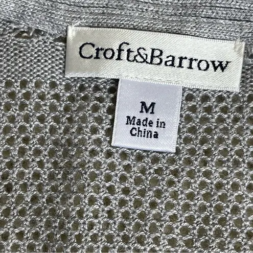 Croft & Barrow Pointelle Open Front Catdigan Sweater Women’s Size M Gray