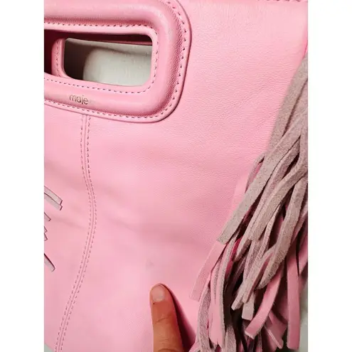 Maje Light Pink Smooth Leather Tassel Trimmed Magnetic Closure Clutch Bag Purse