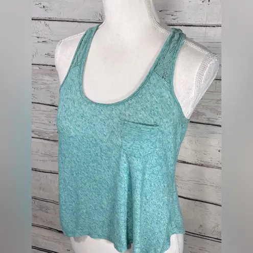 Full Tilt  Crochet Trim Tank Top Heather Teal Green-Small