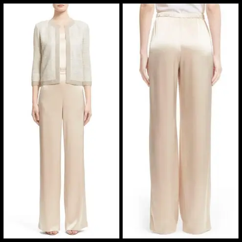 St. John ππ Liquid Satin Pant Elastic Back Pull-On Wide-Leg ~ Travertine M NWOT