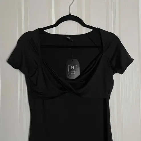 Hidden Brand Women's Sweetheart Neckline Twisted Front Bodycon Midi Dress Size L Black Size L
