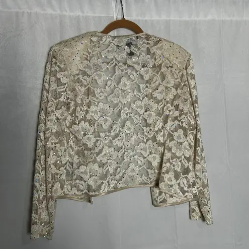 Vintage R&M Collection Sheer Rhinestone Embellished Lace Open Front Cardigan 12P