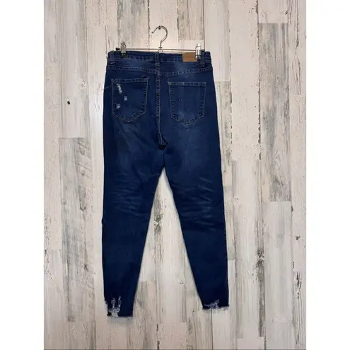 Flying Angel High Rise Distressed Skinny Jeans Dark Wash Button Fly – Size 9 Blue