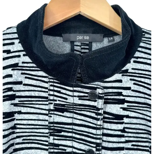 Per Se Black and Gray Flocked Wool Long Jacket Size 14