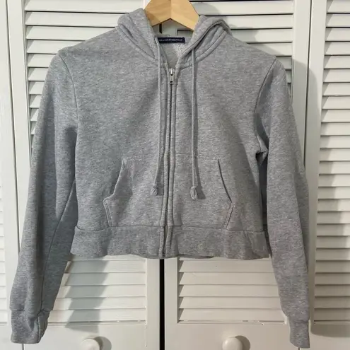 Brandy Melville  Heather Grey Cropped Zip Up Hoodie Jacket One Size XS S Small