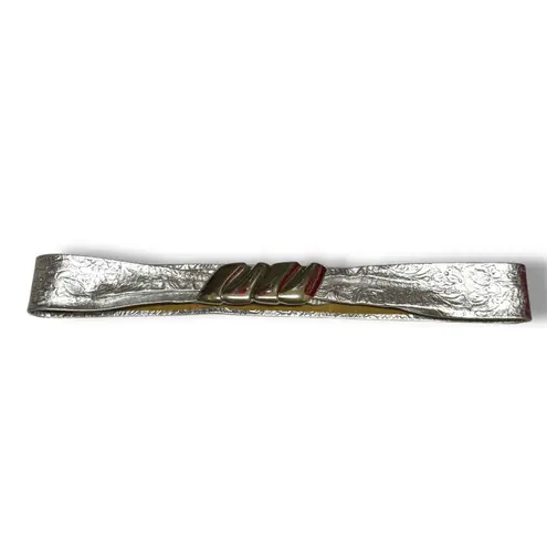 Vintage Silver Leather Adjustable Belt with Removable‎ Buckle Floral Western
