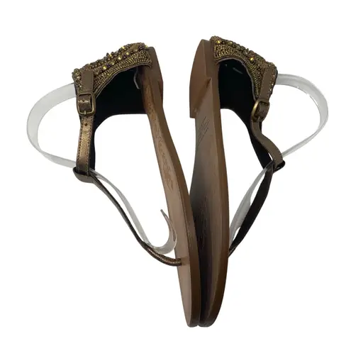 Naughty Monkey Bronze Sunflower Beaded Leather T strap Gladiator Sandal Size 8.5