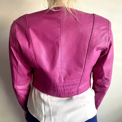 Vintage 80s Yucatan Bay Pink 2 Piece Leather Mini Skirt Jacket Matching Suit Set