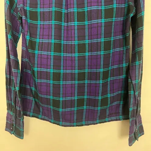 Element Plaid Blue & Purple Women's Flannel Button Down Shirt Size Small