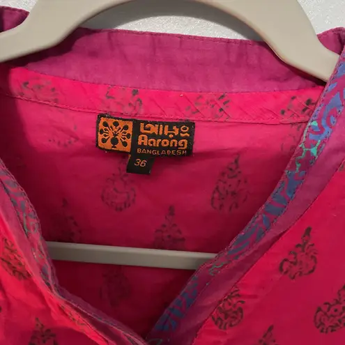 Aarong Pink Paisley Print Short Sleeve V Neck Kurti Tunic Top Bangladesh Size 36