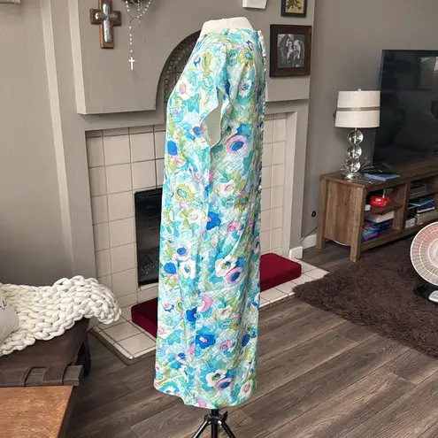 Handmade Vintage 1960’s blue floral dress cap sleeve midi length stunning