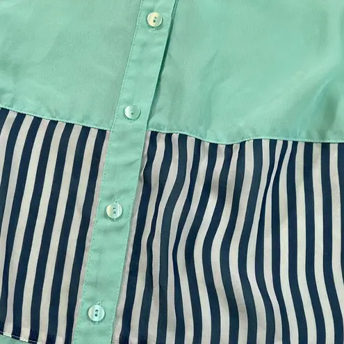 by & by | Sheer Chiffon Sleeveless Mint w/ Stripes Button Down Blouse | Medium Green