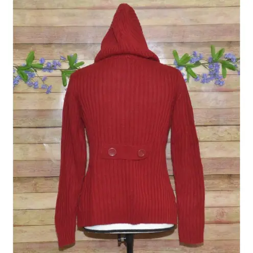 Effeci Ladies Red Double Breasted Hooded Cardigan Sweater Size S PS Cozy