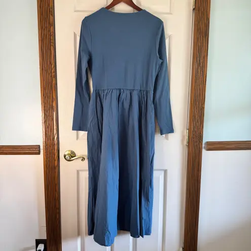 Fashion Ribbed Knit Midi Dress Long Sleeve Casual Everyday Dress Large Blue