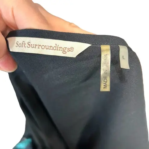 Soft Surroundings Baja Jumpsuit Black Turquoise Embroidery Tassel Size Large