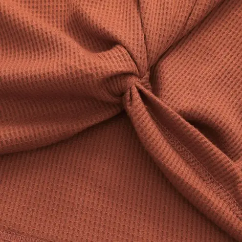 WAFFLE KNIT LEOPARD LONG SLEEVE BLOUSE TWIST KNOT Size undefined