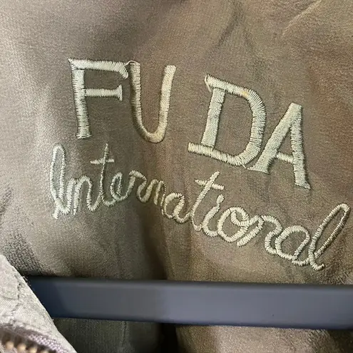 FU DA International Womens Bomber Jacket 2X Olive Green Silk Floral Full Zip Green Size XXL