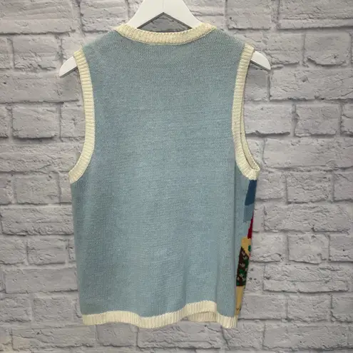 Vintage Women Capacity Knit Sweater Vest Size S Cottage Beach Lake Sailboat Bike Blue