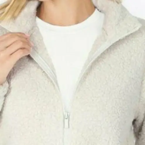Zenana Outfitters Outerwear Soft Sherpa Self Lined Zip Front Pockets Jacket Bone Small - Image 1