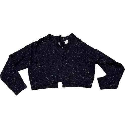John + Jenn Blue Speckled Tie-Back Long Sleeve Cropped Sweater