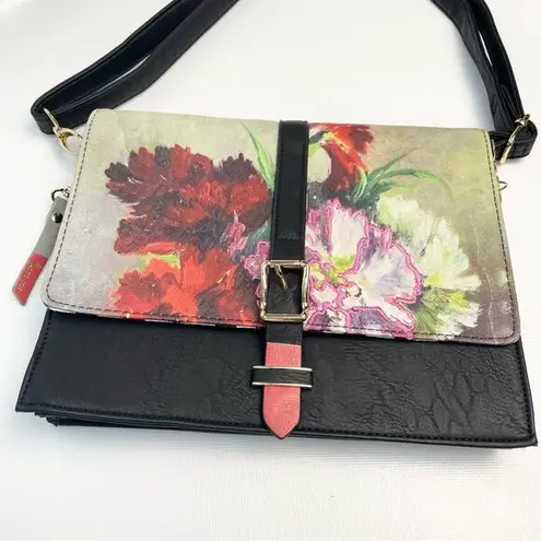House Of Disaster Purse Floral Embroidery Painting Black