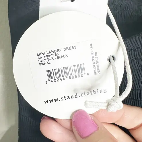 STAUD Womens Landry Mini Dress Smocked Sleeveless Tiered Black Size XL NEW