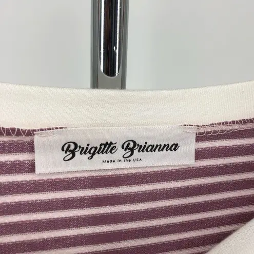 Brigitte Brianna Sexy Modest Mauve Cream Striped Ruffle Sleeve Sweatshirt Large Purple