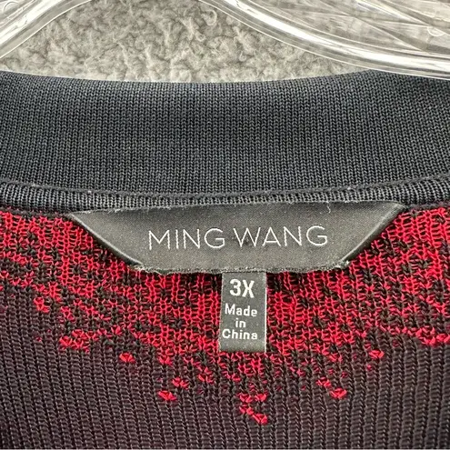 Ming Wang Long Sleeve Sweater Cardigan Collared Rhinestone Black Red Women's 3XL